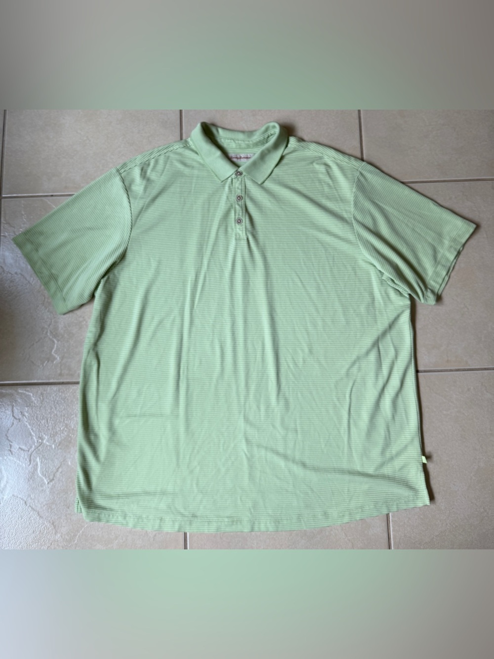 Tommy Bahama Men’s XXL Polo Shirt Lime Mint Green Fine Stripe Modal Blend Short